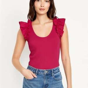 Old Navy XL Tall Ruffled Mixed Fabric Tank Top, Carousel Pink